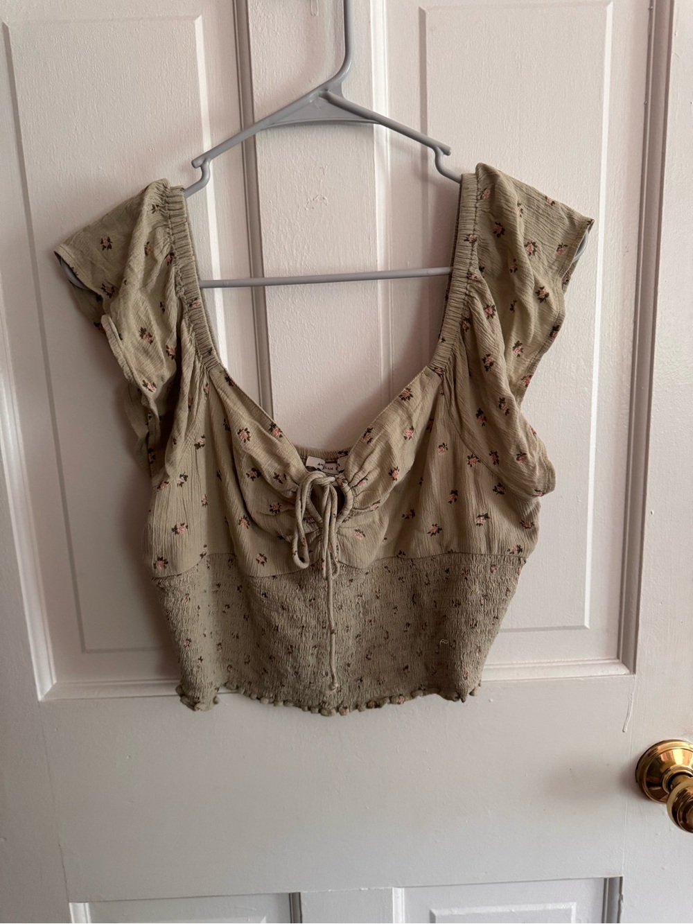 American Eagle Outfitters Sage Floral Tie-Front Crop Top